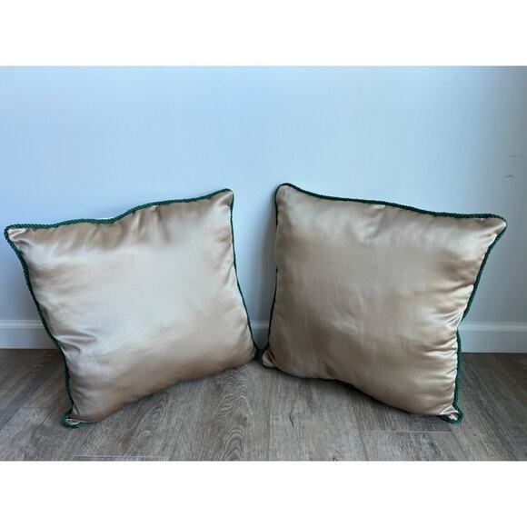 Set of 2 Embroidered Vine Plant Leaf Satin Throw Pillows - Picture 4 of 5